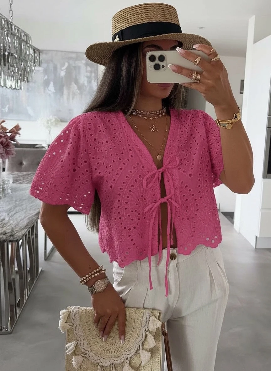 Fuchsiový romantický boho top Alba