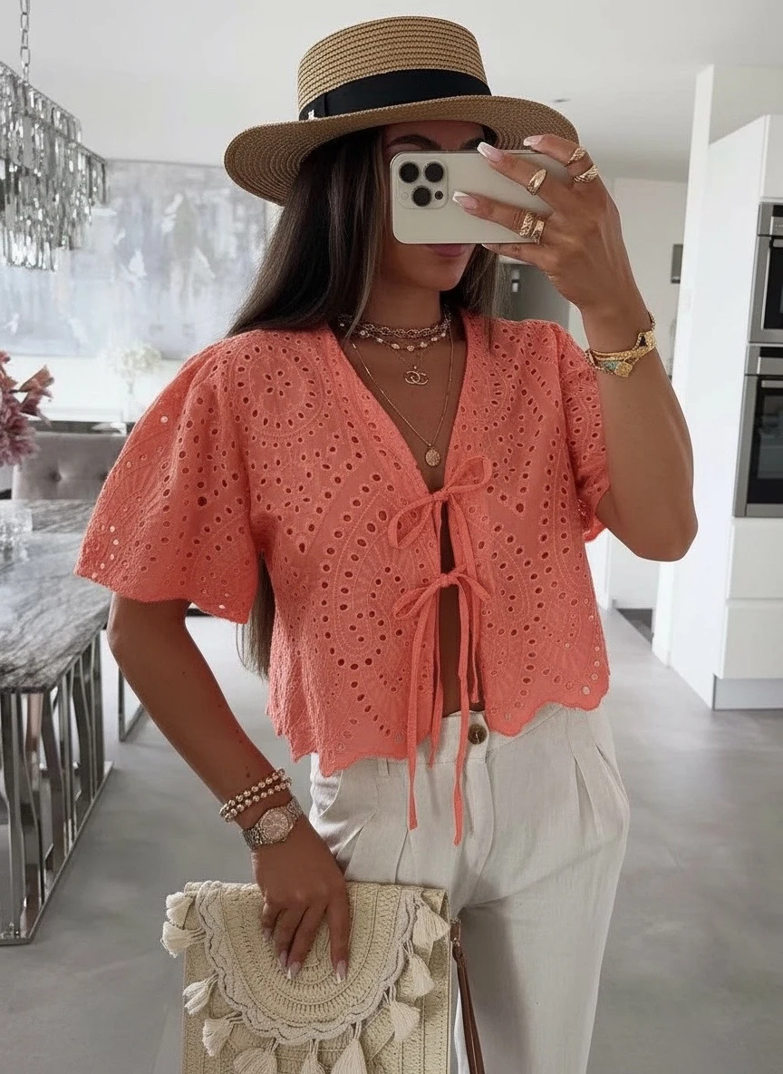 Oranžový romantický boho top Alba