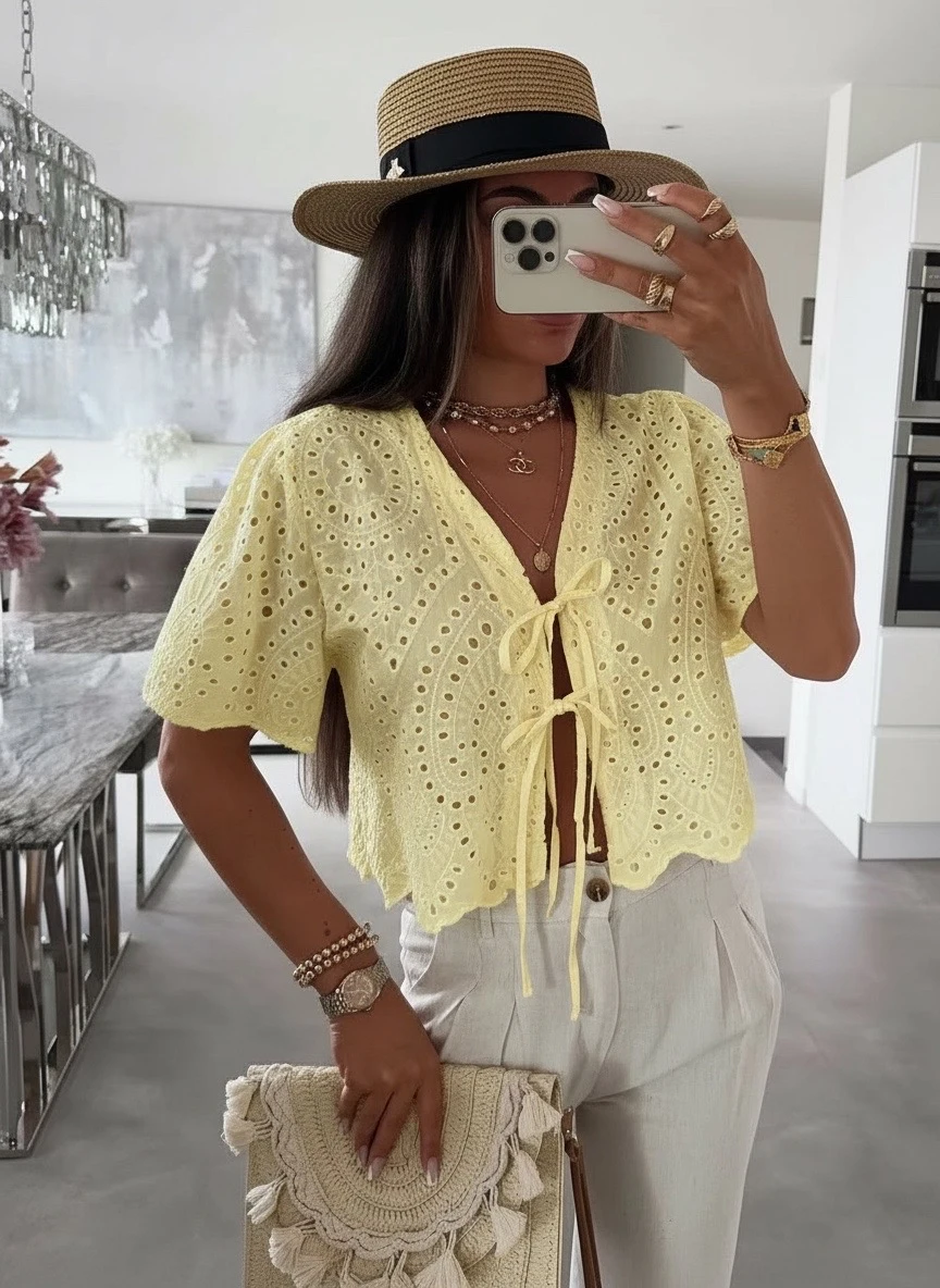 Žltý romantický boho top Alba