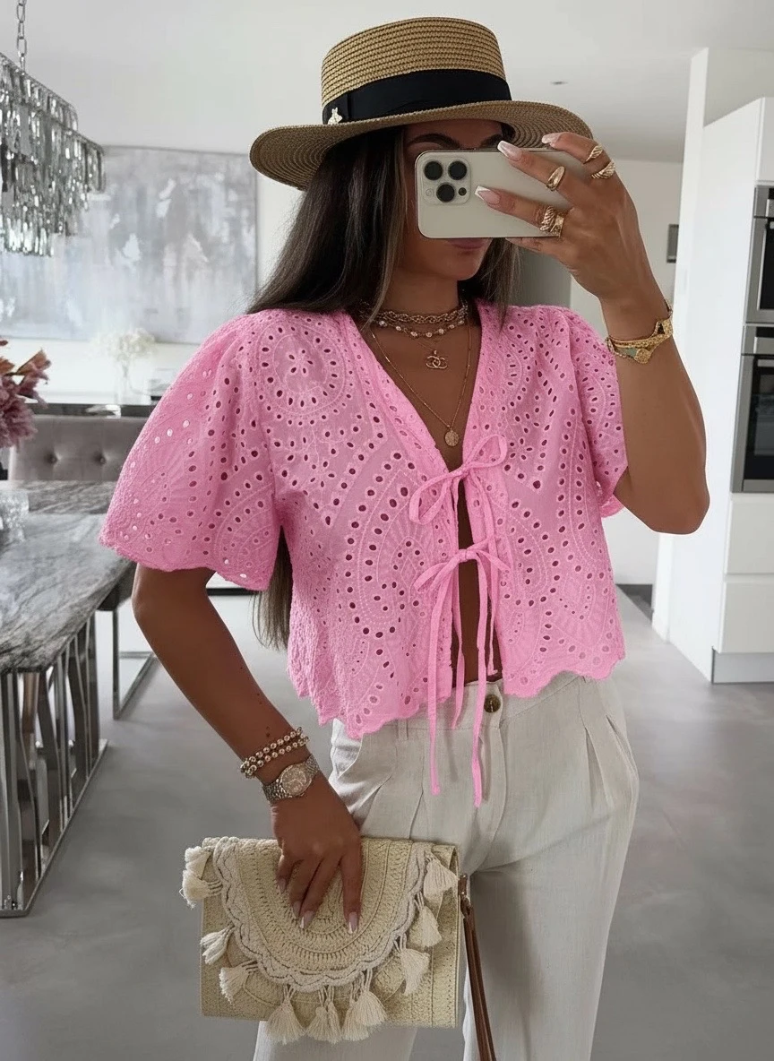 Ružový romantický boho top Alba